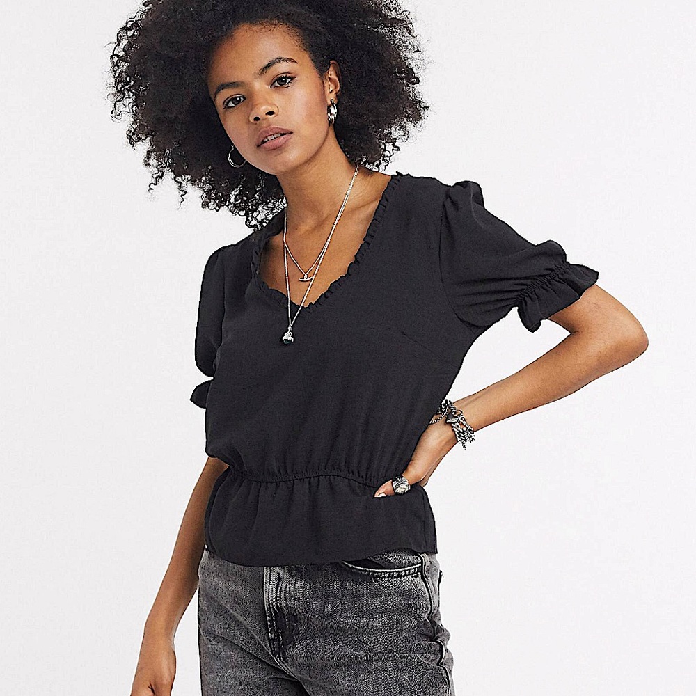 Black Top Shop V Neck Blouse